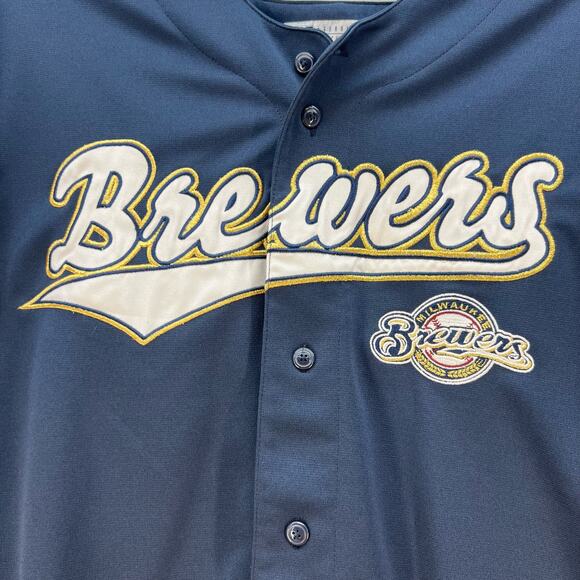 True Fan Milwaukee Brewers Jersey Men's L Ryan Braun Blue Gold Baseball All-Star - Picture 3 of 12